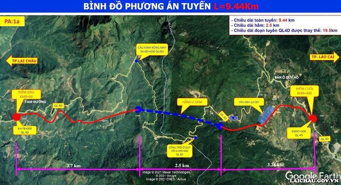 Bình độ phương án tuyến hầm đường bộ Hoàng Liên. Ảnh: CTV
