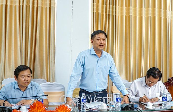 Tiến sĩ Phạm Thanh Tâm, Phó Hiệu trưởng Trường Chính trị tỉnh, phát biểu tại buổi làm việc với đoàn công tác do đồng chí Hồ Trung Việt, Ủy viên Ban Thường vụ Tỉnh ủy, Trưởng ban Tuyên giáo và Dân vận Tỉnh ủy, làm Trưởng đoàn về tình hình thực hiện các mặt công tác 6 tháng đầu năm, phương hướng nhiệm vụ 6 tháng cuối năm 2026.