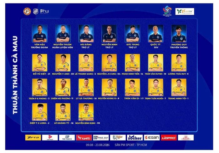 17 gương mặt góp mặt trong đội hình của Thuận Thành Cà Mau tại DHF Kingtek Cup 2026.