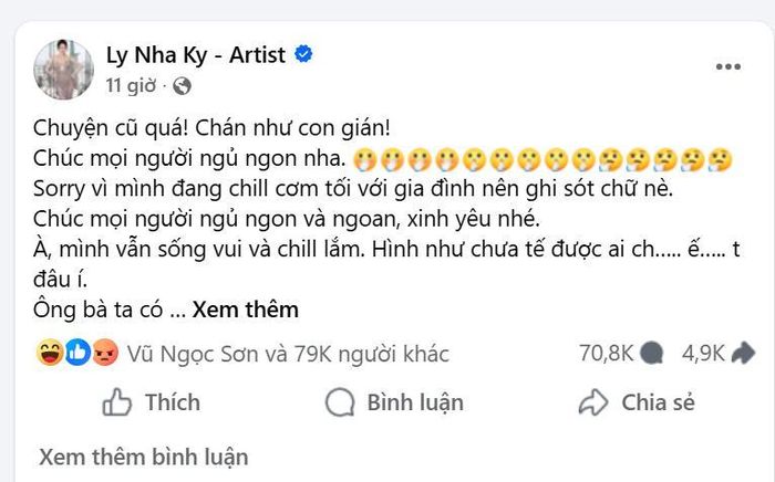Bài đăng mới nhất trên trang cá nhân của Lý Nhã Kỳ. Ảnh chụp màn hình.