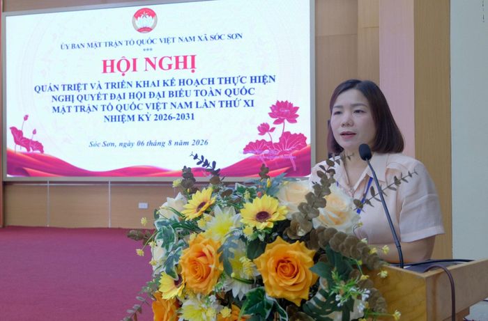 Chủ tịch Ủy ban MTTQ Việt Nam xã Sóc Sơn Nguyễn Thị Thu Hương phát biểu. Ảnh: Tùng Nguyễn.
