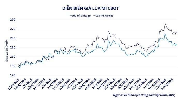 Diễn biến giá lúa mì CBOT. Nguồn: MXV