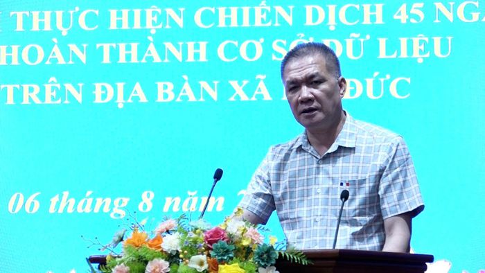 Chủ tịch UBND xã Mỹ Đức Nguyễn Quang Đường phát biểu tại hội nghị. Ảnh: Biên Phạm
