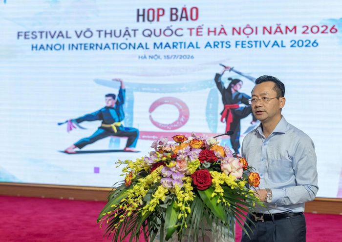 Phó Giám đốc Sở Văn hóa và Thể thao Hà Nội Phạm Xuân Tài tại cuộc họp báo công bố Festival Võ thuật Quốc tế Hà Nội 2026. Ảnh: Hà Ngân