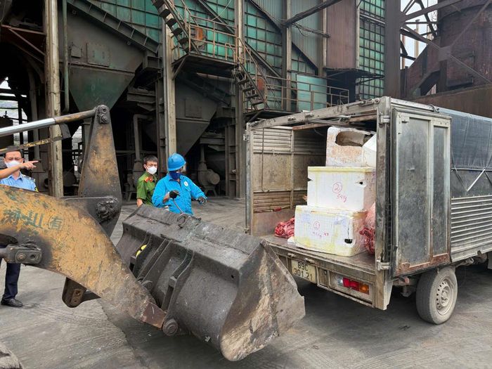 Lực lượng chức năng tiến hành tiêu hủy toàn bộ số động vật, sản phẩm động vật liên quan. Ảnh: Cơ quan Công an.
