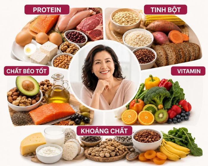 Nhu cầu dinh dưỡng của phụ nữ tiền mãn kinh cần đảm bảo đủ các chất dinh dưỡng cơ bản. Ảnh AI