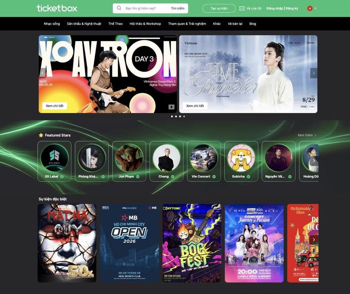 Giao diện các kênh săn vé concert chính thức. Ảnh: Ticketbox