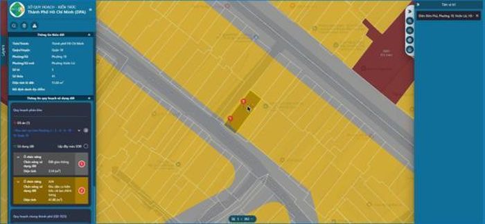 Bảng thông tin một thửa đất 51 m² tại Quận 10 cũ, bóc tách thành hai ô chức năng kèm diện tích từng phần. Ảnh chụp trên cổng tra cứu
