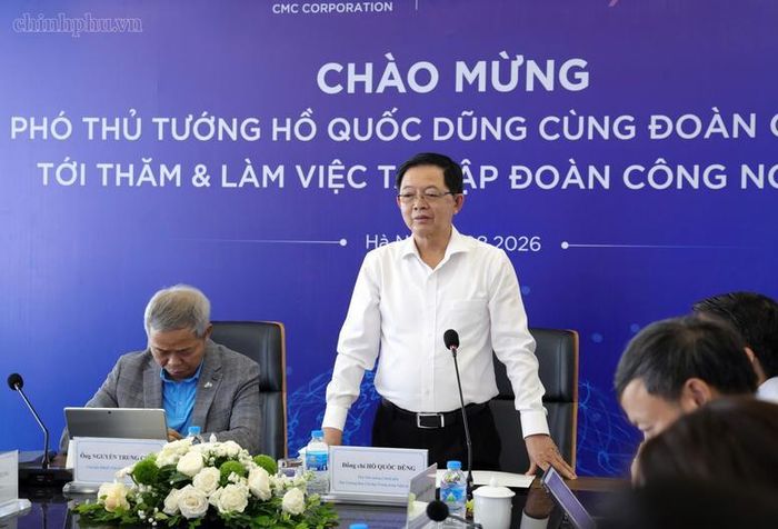Phó Thủ tướng Hồ Quốc Dũng phát biểu tại cuộc làm việc với Tập đoàn Công nghệ CMC - Ảnh: VGP/Gia Huy