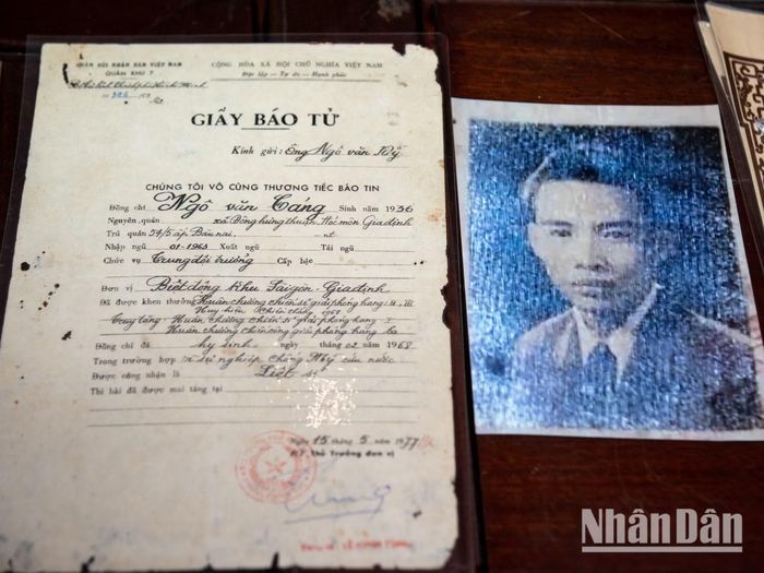 Giấy báo tử của liệt sĩ Ngô Văn Cáng được gia đình cất giữ cẩn thận.