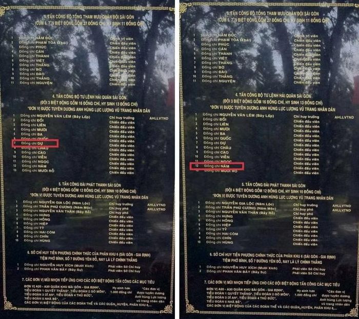 Bia Tưởng niệm ghi bí danh đồng chí Dự và đồng chí Năm.