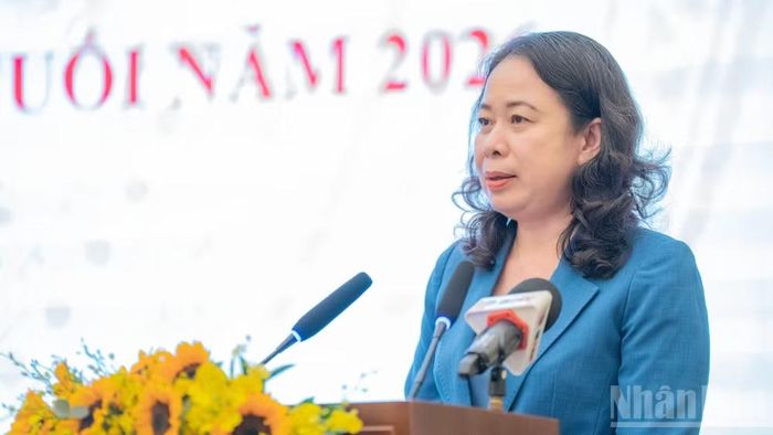 Đồng chí Võ Thị Ánh Xuân, Bí thư Trung ương Đảng, Phó Chủ tịch nước phát biểu chỉ đạo hội nghị.
