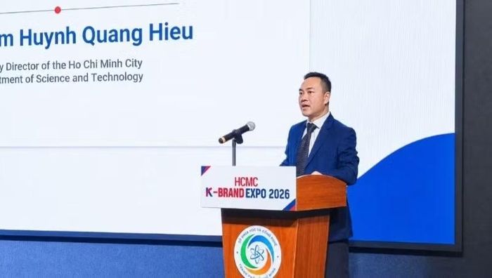 Ông Phạm Huỳnh Quang Hiếu, Phó Giám đốc Sở Khoa học và Công nghệ Thành phố Hồ Chí Minh phát biểu tại sự kiện. (Ảnh: CAO TÂN)