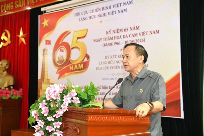 Đại tá Nguyễn Ngọc Dũng, Giám đốc Làng Hữu nghị Việt Nam, phát biểu tại buổi lễ. (Ảnh: HOÀNG LINH)