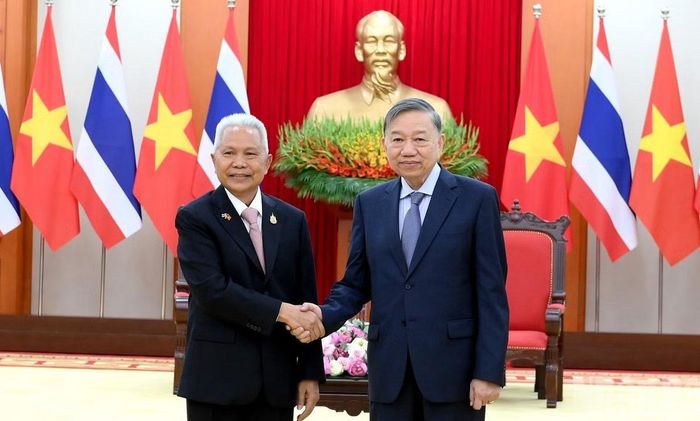 Tổng Bí thư, Chủ tịch nước Tô Lâm tiếp Chủ tịch Quốc hội kiêm Chủ tịch Hạ viện Vương quốc Thái Lan Sophon Zaram. Ảnh: nhandan.vn