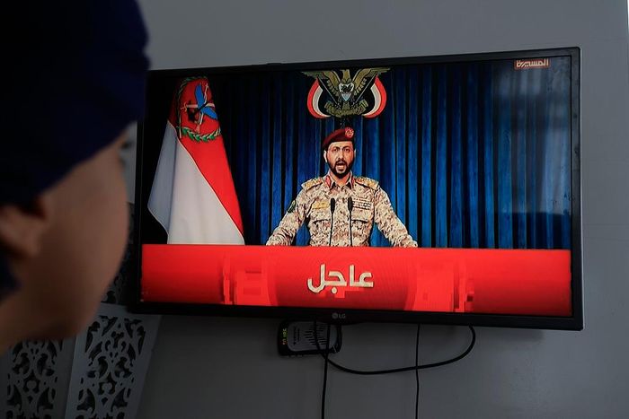 Người phát ngôn của lực lượng Houthi trên truyền hình Yemen. Ảnh: CGTN