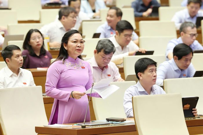  ĐB Lý Anh Thư (An Giang) phát biểu tại hội trường Diên Hồng, chiều 7-8. Ảnh: QUANG PHÚC 
