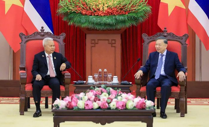  Tổng Bí thư, Chủ tịch nước Tô Lâm tiếp Chủ tịch Quốc hội kiêm Chủ tịch Hạ viện Thái Lan Sophon Zaram. Ảnh: VIẾT CHUNG 