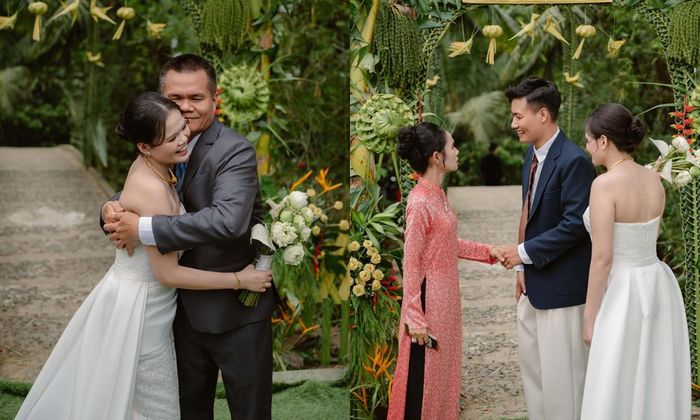 Thanh Trúc bên bố và mẹ kế trong hôn lễ 