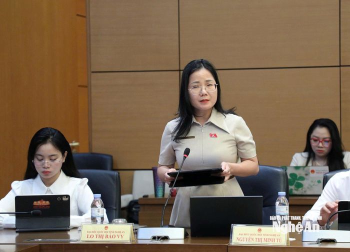 Đại biểu Nguyễn Thị Minh Tú - Giám đốc Trung tâm Khoa học, Xã hội và Nhân văn (Sở Khoa học và Công nghệ) tham gia phiên thảo luận tổ. Ảnh: Khánh Duy