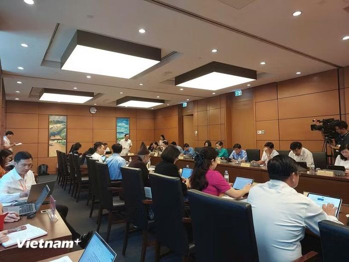Đoàn đại biểu Quốc hội các tỉnh Đồng Tháp và Quảng Ninh thảo luận ở tổ. (Ảnh: Minh Thu/Vietnam+)