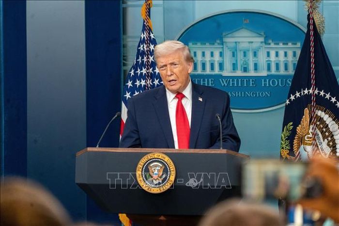 Tổng thống Mỹ Donald Trump phát biểu tại Nhà Trắng. Ảnh: THX/TTXVN