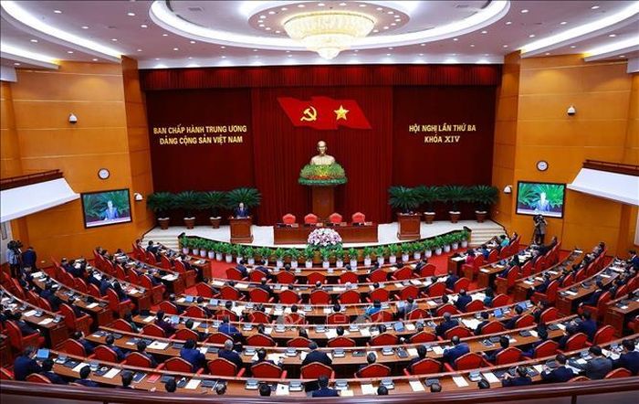 Phiên bế mạc Hội nghị lần thứ 3 Ban Chấp hành Trung ương Đảng khóa XIV. Ảnh: Dương Giang/TTXVN