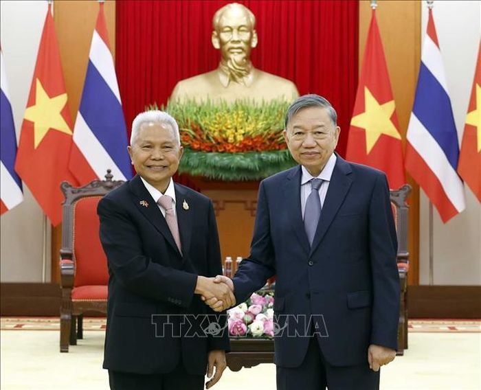 Tổng Bí thư, Chủ tịch nước Tô Lâm tiếp Chủ tịch Quốc hội kiêm Chủ tịch Hạ viện Thái Lan Sophon Zaram. Ảnh: Thống Nhất/TTXVN