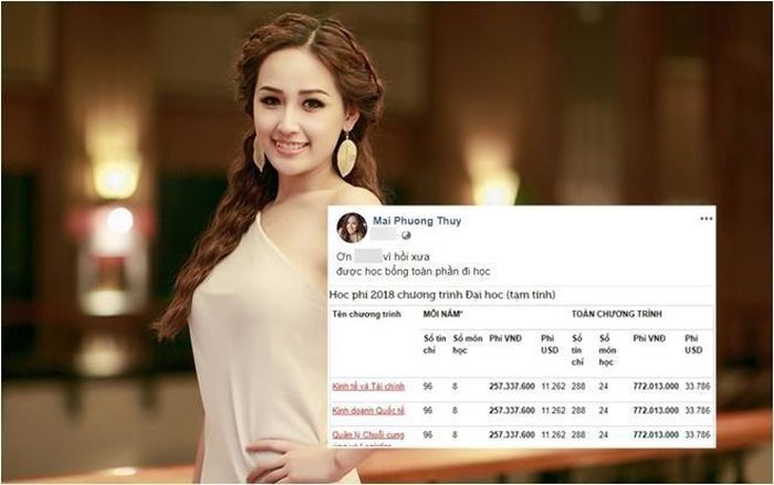 Mai Phương Thúy khoe thành tích được nhận thành tích học bổng toàn phần.