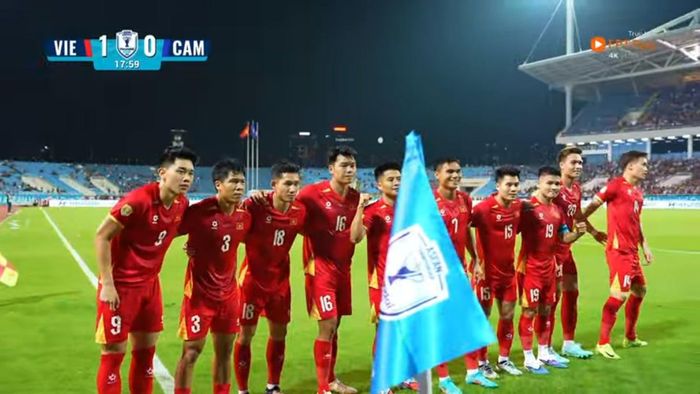 Việt Nam ăn mừng bàn thắng mở tỷ số 1-0. Ảnh chụp màn hình