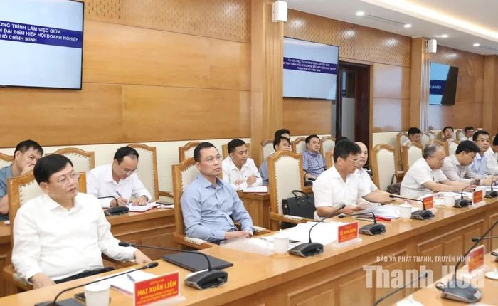 Chủ tịch UBND tỉnh Tô Anh Dũng cùng các đại biểu tại buổi làm việc.
