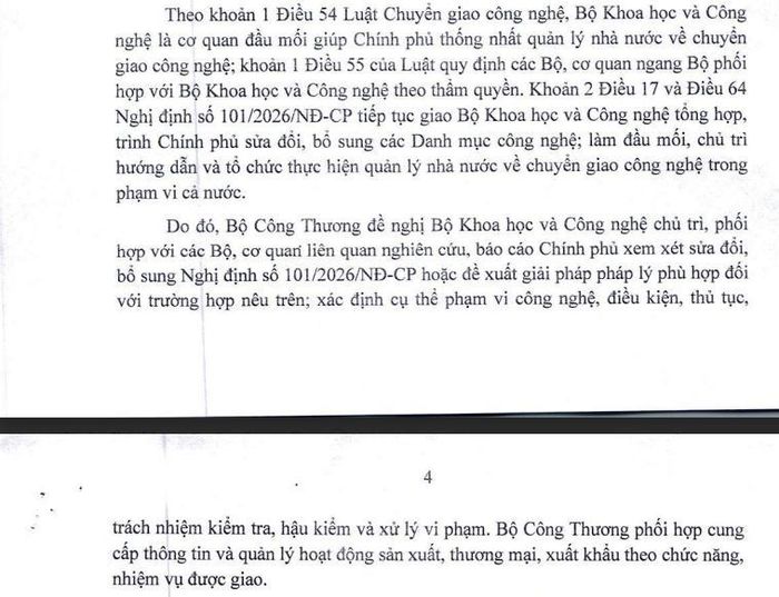 Văn bản của Bộ Công Thương về việc giải quyết vướng mắc, kiến nghị liên quan đến việc áp dụng Nghị định số 101 gửi Bộ Khoa học và Công nghệ.