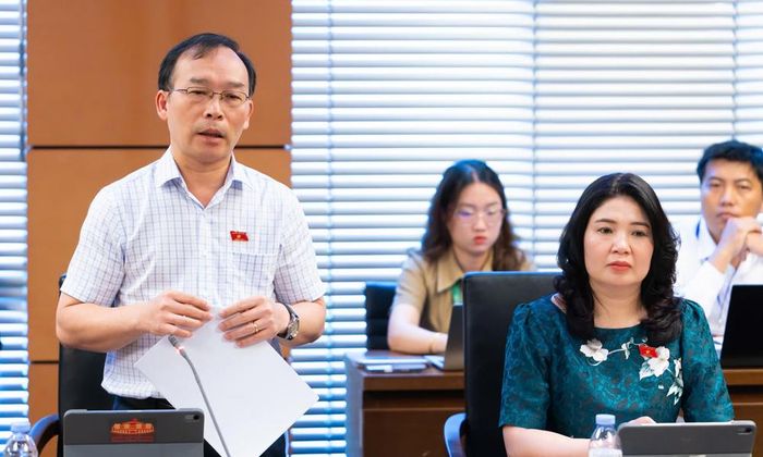  Phó Trưởng Đoàn đại biểu Quốc hội tỉnh Trần Văn Tuấn phát biểu tại phiên thảo luận. 