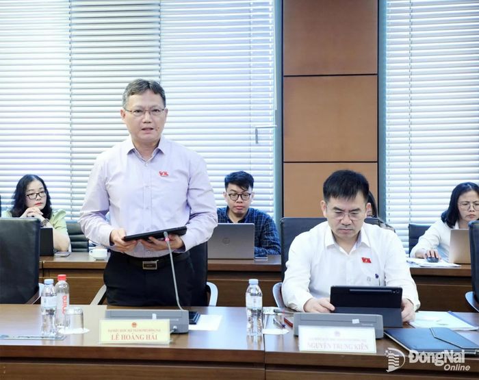 Đại biểu Lê Hoàng Hải, Đoàn Đại biểu Quốc hội thành phố Đồng Nai phát biểu thảo luận tại tổ. Ảnh: CTV