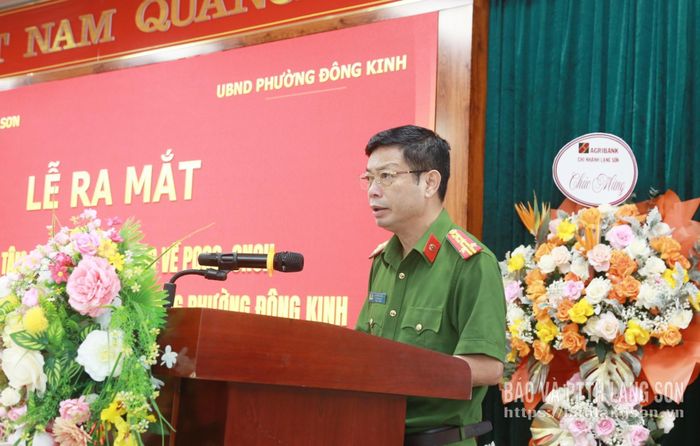 Đại tá Lê Đăng Khoa, Phó Giám đốc Công an tỉnh phát biểu tại buổi lễ