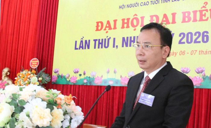 Đồng chí Nguyễn Lam - Phó Chủ tịch Thường trực Trung ương Hội Người cao tuổi Việt Nam phát biểu tại đại hội.