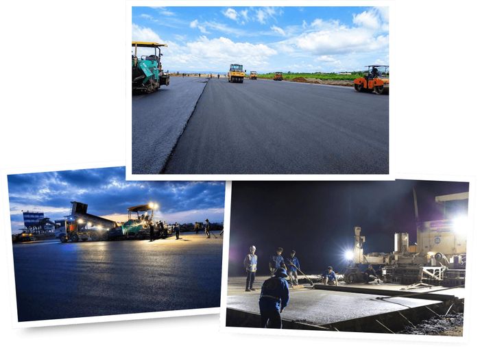 Ngày đêm thi công để đường bay sớm hoạt động trở lại. Ảnh: Diễm Thương
