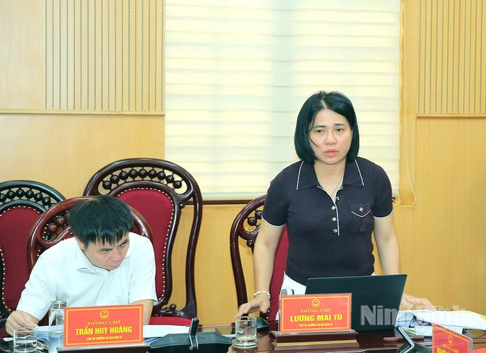 Đồng chí Lương Mai Tú, Phó Vụ trưởng Vụ địa bàn III, thành viên Tổ Giám sát số 61 phát biểu tại hội nghị.