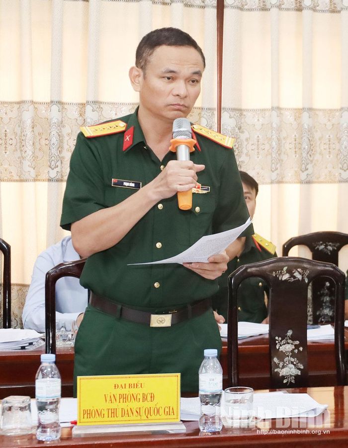 Đại diện Văn phòng Ban Chỉ huy Phòng thủ dân sự quốc gia phát biểu tại hội nghị.