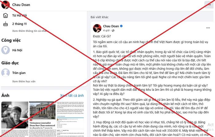 Lẩn trốn ở hải ngoại, Đoàn Bảo Châu vẫn đăng tải trên facebook các thông tin vu khống, công kích cơ quan chức năng.