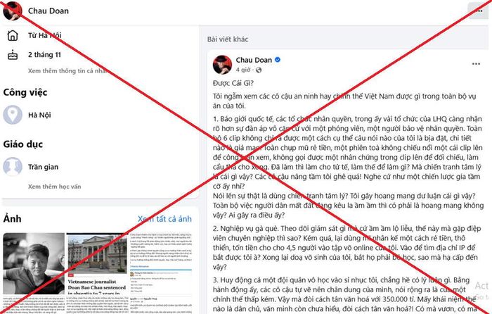 Lẩn trốn ở hải ngoại, Đoàn Bảo Châu vẫn đăng tải trên facebook các thông tin vu khống, công kích cơ quan chức năng.
