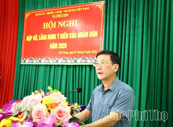 Bí thư Đảng ủy, Chủ tịch HĐND xã Thổ Tang Đàm Hữu Khanh kết luận hội nghị.