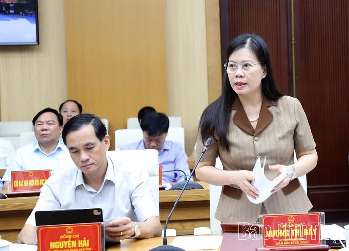 Giám đốc Sở Tài chính Vương Thị Bẩy phát biểu tại hội nghị.