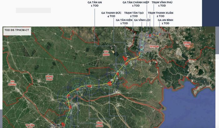 Toàn cảnh các vị trí đề xuất phát triển TOD dọc tuyến đường sắt TP.HCM - Cần Thơ.