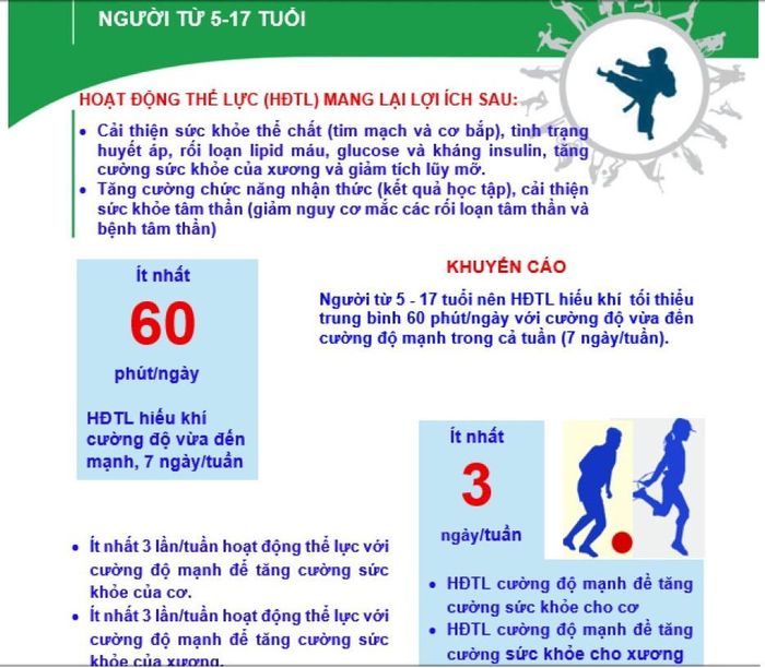 Cẩm nang hướng dẫn và khuyến cáo liên quan hoạt động thể lực đối với người từ 5-17 tuổi. Ảnh: Quang Phương chụp lại
