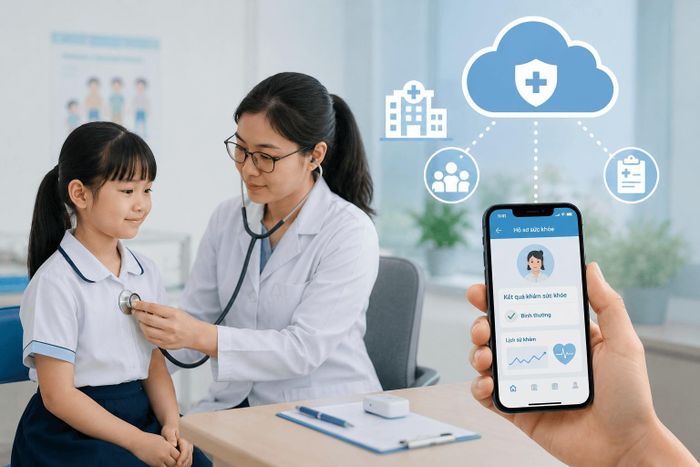 Kết quả khám sức khỏe học sinh được cập nhật vào hồ sơ sức khỏe điện tử để gia đình cùng theo dõi