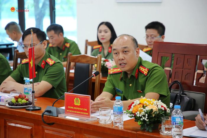 Phó Giám đốc Công an TP. Hà Nội, Thủ trưởng Cơ quan CSĐT Công an thành phố, Đại tá Nguyễn Đức Long phát biểu. Ảnh: Đắc Trường