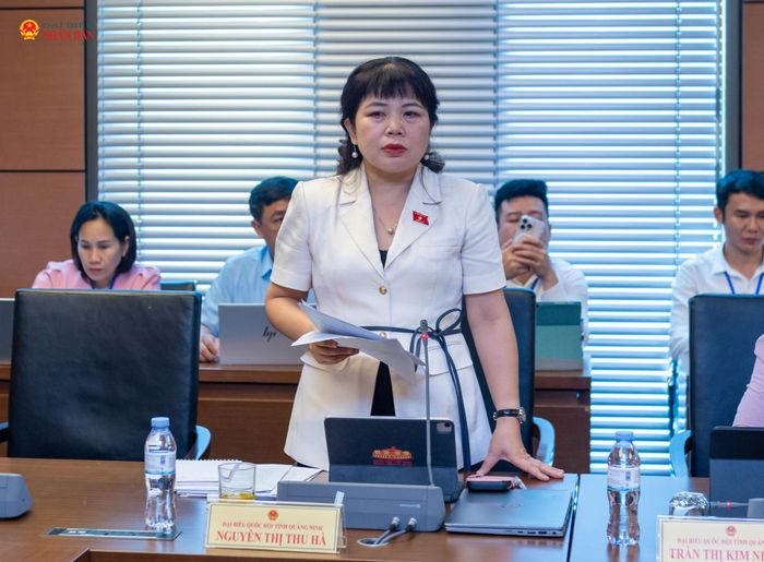 ĐBQH Nguyễn Thị Thu Hà (Quảng Ninh) phát biểu tại Tổ 14, sáng 7/8. Ảnh: Mạnh Hưng