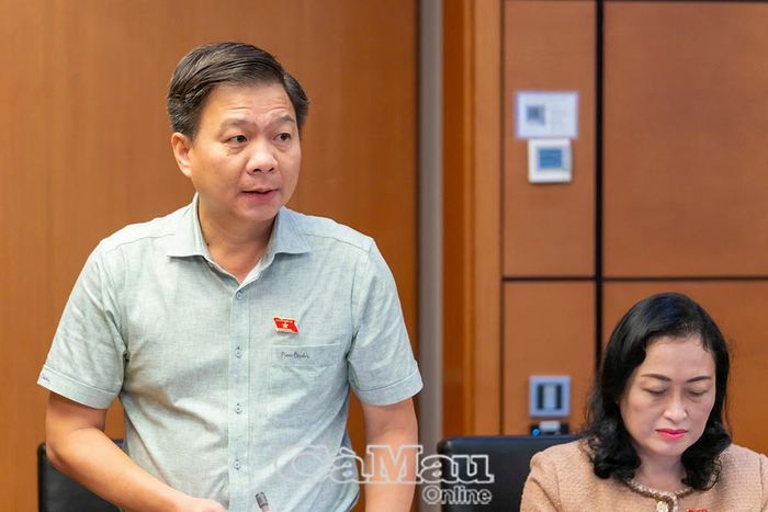 Đại biểu Nguyễn Bình Tân, Phó Trưởng đoàn chuyên trách Đoàn ĐBQH tỉnh Cà Mau, Ủy viên Ủy ban Khoa học, Công nghệ và Môi trường của Quốc hội, phát biểu.