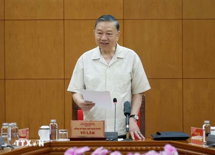 Tổng Bí thư, Chủ tịch nước Tô Lâm phát biểu tại buổi làm việc. (Ảnh: TTXVN)